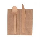 Set 3 piezas de madera: Cuchara, cuchillo y servilleta - Kraft