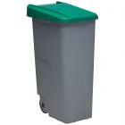 Contenedor de residuos con tapa verde y ruedas - 110 L