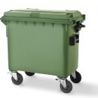 Contenedor de residuos verde con tapa y ruedas - 660 L