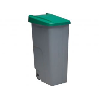 Contenedor de residuos con tapa verde y ruedas - 110 L