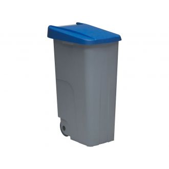 Contenedor de residuos con tapa azul y ruedas - 110 L