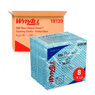 WYPALL® | Paños limpieza reutilizables WypAll® X80 Plus Critical Clean™. 8 paquetes x 30 paños azules (cod. 19139)