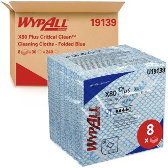 WYPALL® | Paños limpieza reutilizables WypAll® X80 Plus Critical Clean™. 8 paquetes x 30 paños azules (cod. 19139)