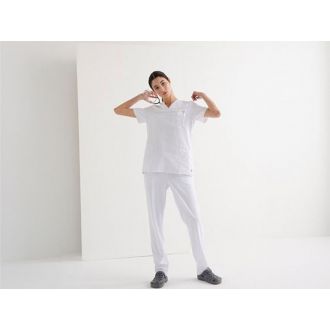 MONZA | Casaca sanitaria cuello V color blanco - Talla L