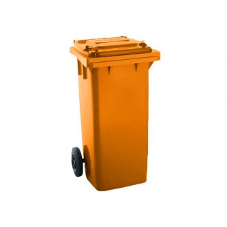 Contenedor de residuos naranja con tapa y ruedas - 120 L