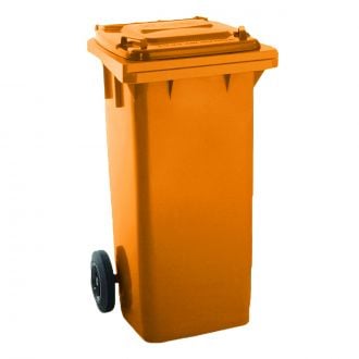 Contenedor de residuos naranja con tapa y ruedas - 120 L