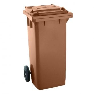 Contenedor de residuos marrón con tapa y ruedas - 120 L