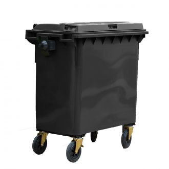 Contenedor de residuos gris con tapa y ruedas - 800 L