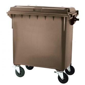 Contenedor de residuos marrón con tapa y ruedas - 800 L