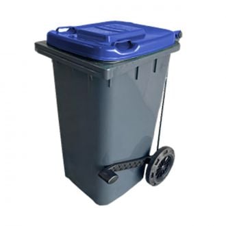 Contenedor de residuos gris con tapa azul y pedal - 80 L