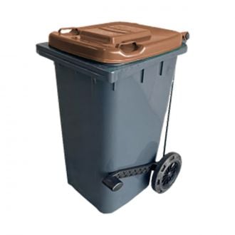 Contenedor de residuos gris con tapa marrón y pedal - 80 L