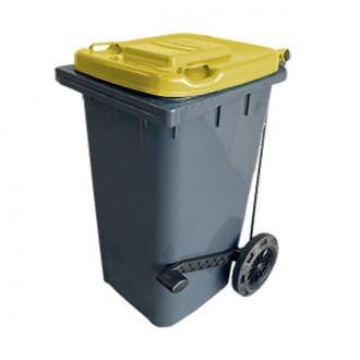 Contenedor de residuos gris con tapa amarilla y pedal - 80 L