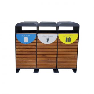 Papelera de madera y metal con cubeta extraíble