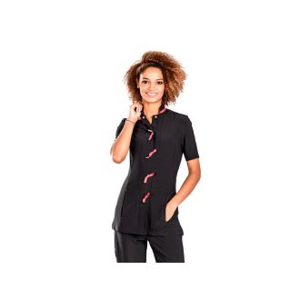 NORVIL | Casaca negra de mujer cuello mao manga corta  - Talla M