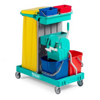 TTS | Magic Line 490B - Carro con 2 departamentos: soporte de bolsa 120 L y fregado con prensa con 2 cubos