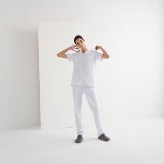 MONZA | Casaca sanitaria cuello V color blanco - Talla XL