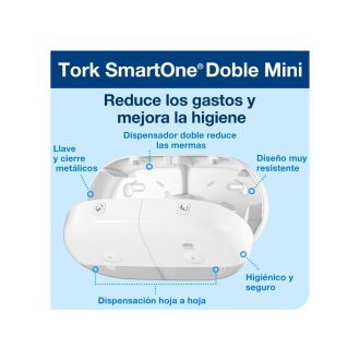 TORK SmartOne® |  Dispensador Mini Doble Papel Higiénico Blanco T9