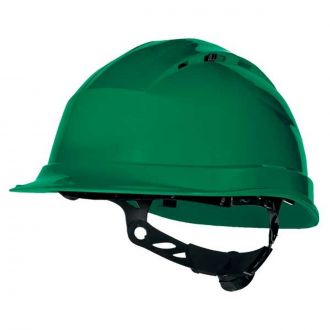 Casco de obra ventilado con visera corta verde