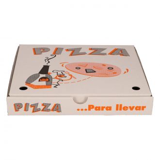 Caja blanca impresa para pizza - 26 x 26 cm
