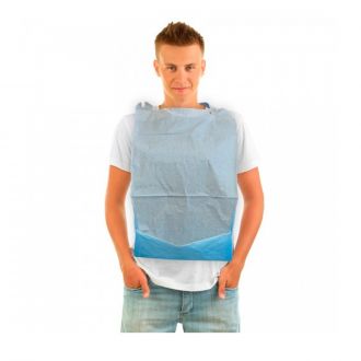 Babero desechable con bolsillo azul - 36 x 65 cm