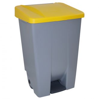 Contenedor selectivo gris con tapa amarilla y ruedas - 60 L