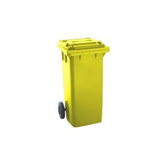 Contenedor de residuos amarillo con tapa y ruedas - 120 L