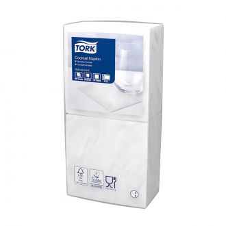 TORK | Servilleta cocktail 24 x 24 cm, plegado en 1/4, blanca