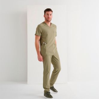 MONZA | Casaca sanitaria cuello V verde caqui - Talla XXL