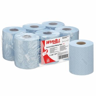 WYPAll® | Paño de celulosa colectividades y retail L10. Rollo azul de 1 capa con dispensación central - 6 rollos  x 280 paños