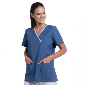 CREYCONFE | Casaca mujer cuello pico manga corta color beige - Talla M