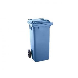 Contenedor de residuos azul con tapa y ruedas - 120 L