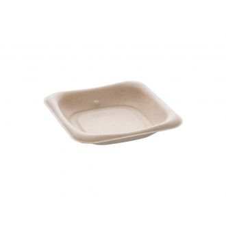 Plato cuadrado fibra de cartón marrón - 14 cm