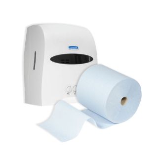 Pack SCOTT® Bobina secamanos azul 354 m + KIMBERLY CLARK ™ Dispensador electrónico