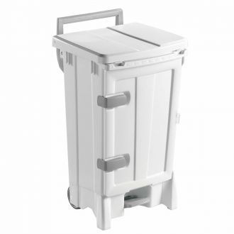 TTS | Open-Up - Contenedor con puerta frontal, tapa blanca, pedal y ruedas - 90 L