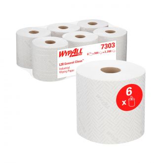 WypAll® L20 | Paños de celulosa para la industria - Dispensación Central / Blanco. 6 Rollos x 380 hojas. 7303
