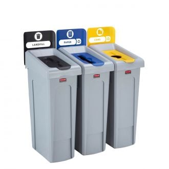 Estación de reciclaje Slim Jim - Kit de 3 depósitos para depósitos, Papel y Plástico Rubbermaid