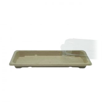 Envase de bagazo con tapa transparente - 22 x 9 x 2 cm