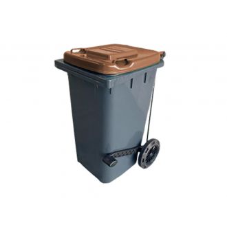 Contenedor de residuos gris con tapa marrón y pedal - 80 L