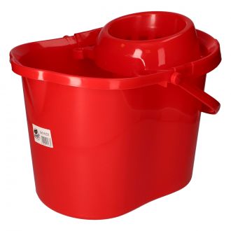 Cubo semiovaldado con escurridor y asa rojo - 15L