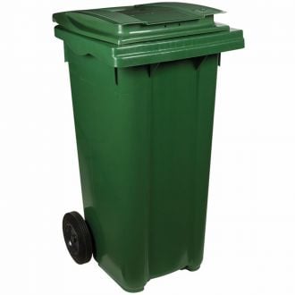 Contenedor de residuos verde con tapa y ruedas - 120 L