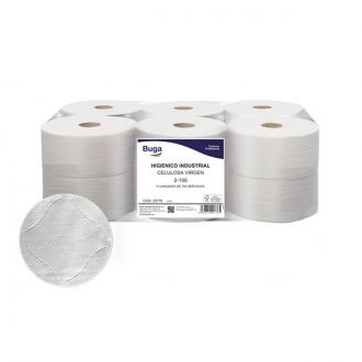 BUGA | Papel Higiénico Industrial. 2 capas gofrado, saco 12 ud x 150 m