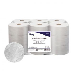 BUGA | Papel Higiénico Industrial. 2 capas gofrado, saco 18 ud x 130 m