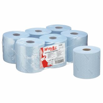 WYPALL® | Paños de celulosa para alimentación e higiene WypAll® L10. Rollo azul de 1 capa de dispensación central. 6 rollos x 800 paños (cod. 7255)