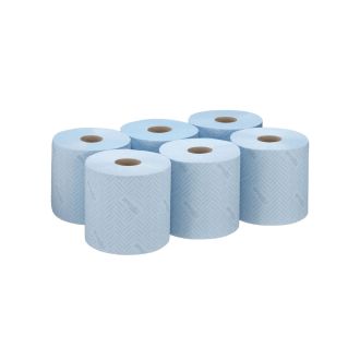 WYPALL® | Paños de celulosa para alimentación e higiene WypAll® L10. Rollo azul de 1 capa de dispensación central. 6 rollos x 800 paños (cod. 7255)