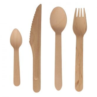 Set 4 piezas de madera: Cuchara, tenedor, cuchillo y cucharilla