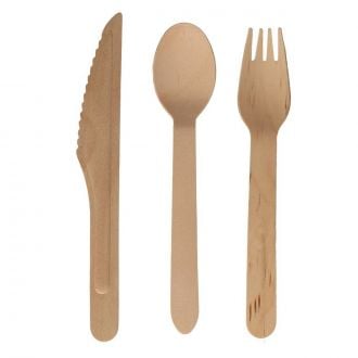 Set 3 piezas de madera: Cuchara, tenedor y cuchillo