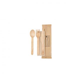 BIOPAK | 4/1 : Cuchillo, tenedor, cuchara, servilleta marrón, Natural