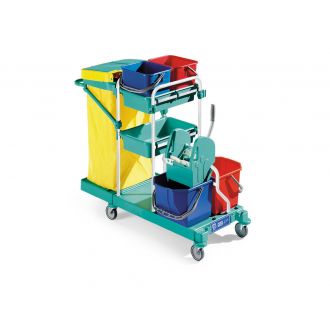 TTS | Green 150 - Carro Janitorial con base pequeña, ruedas de ø 100 mm y montantes de metal barnizado