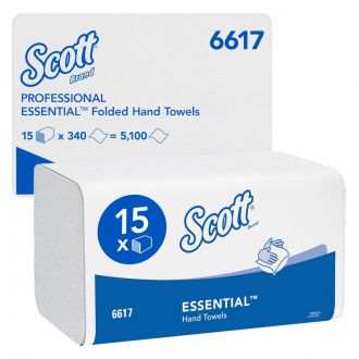 SCOTT® Essential™ | Toalla secamanos Interplegada, 1 capa. 15 paquetes x 340 hojas (cod.6617)