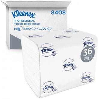KLEENEX® | Papel higiénico plegado blanco. 36 paquetes 200 hojas (cod. 8408)